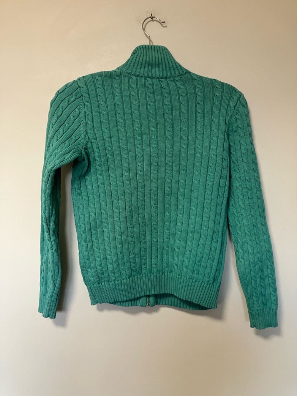 Ralph Lauren Green Turquoise Cable-Knit Full-Zip Sweater with Crest - Picture 5 of 5